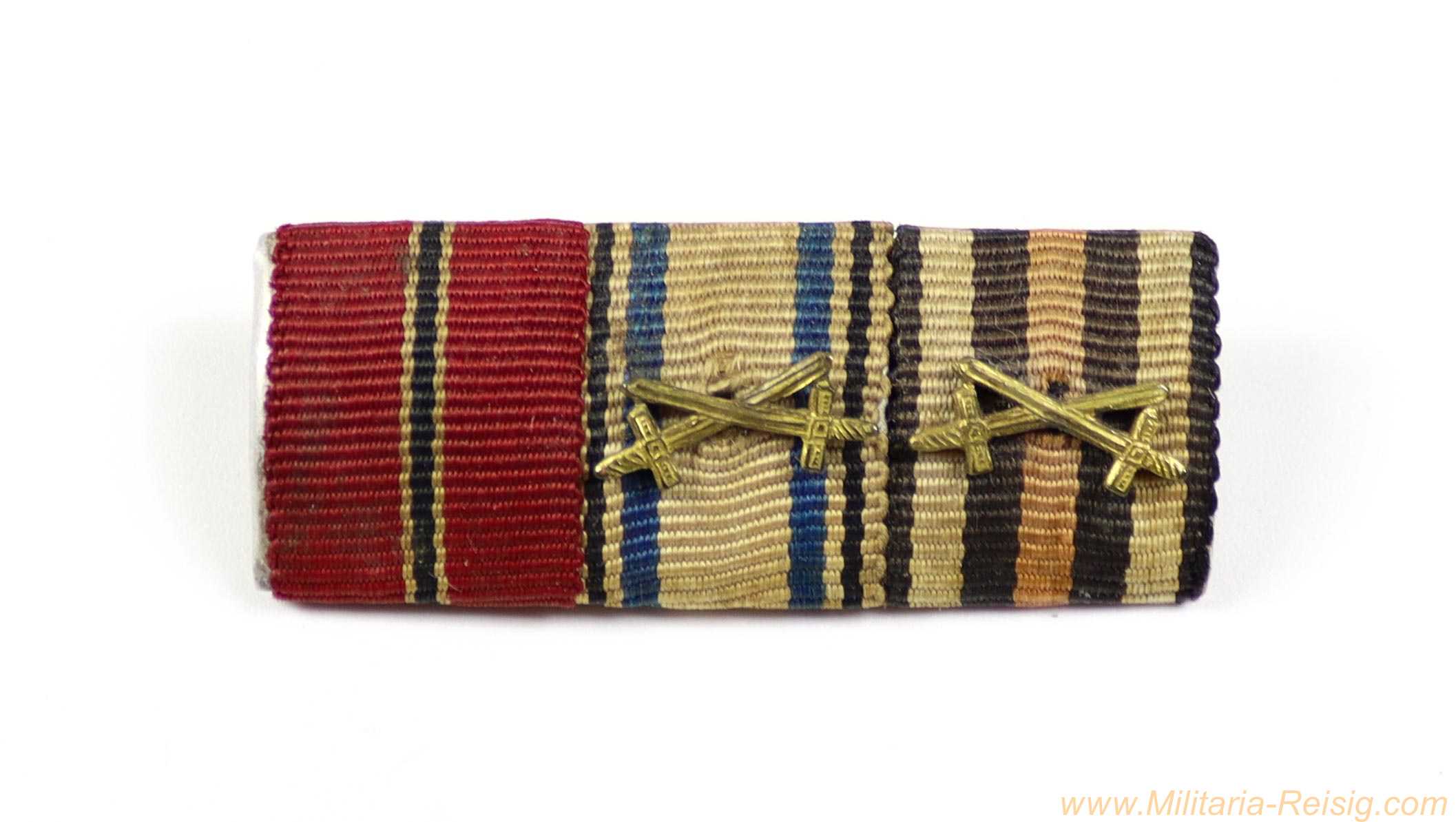 Bandspange mit 3 Auszeichnungen – Ostmedaille, Bayerisches Militärverdienstkreuz mit Schwertern, Ehrenkreuz für Frontkämpfer