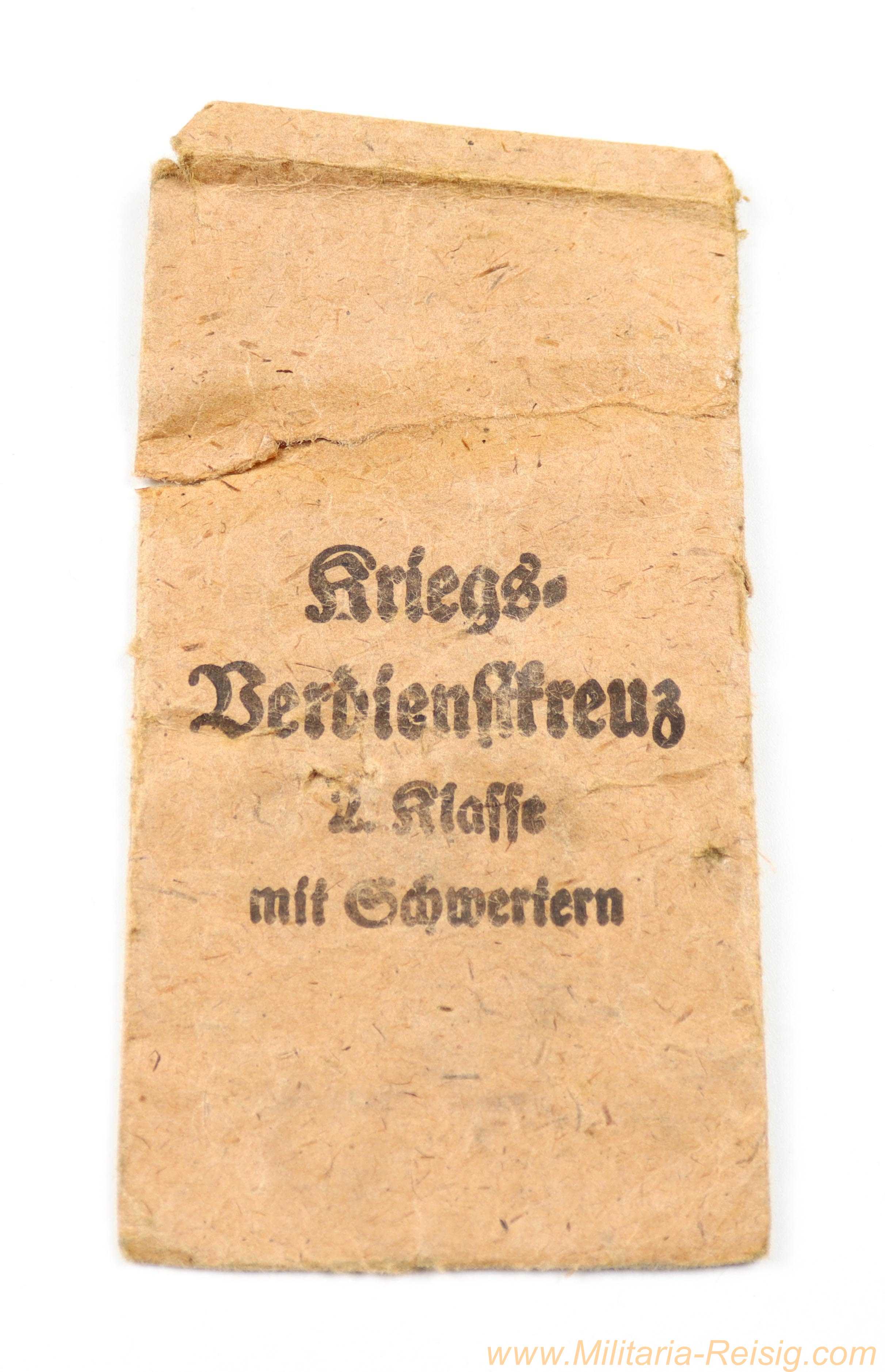 Verleihungstüte zum Kriegsverdienstkreuz 2. Klasse mit Schwertern - Gottl. Fr. Keck & Sohn, Pforzheim