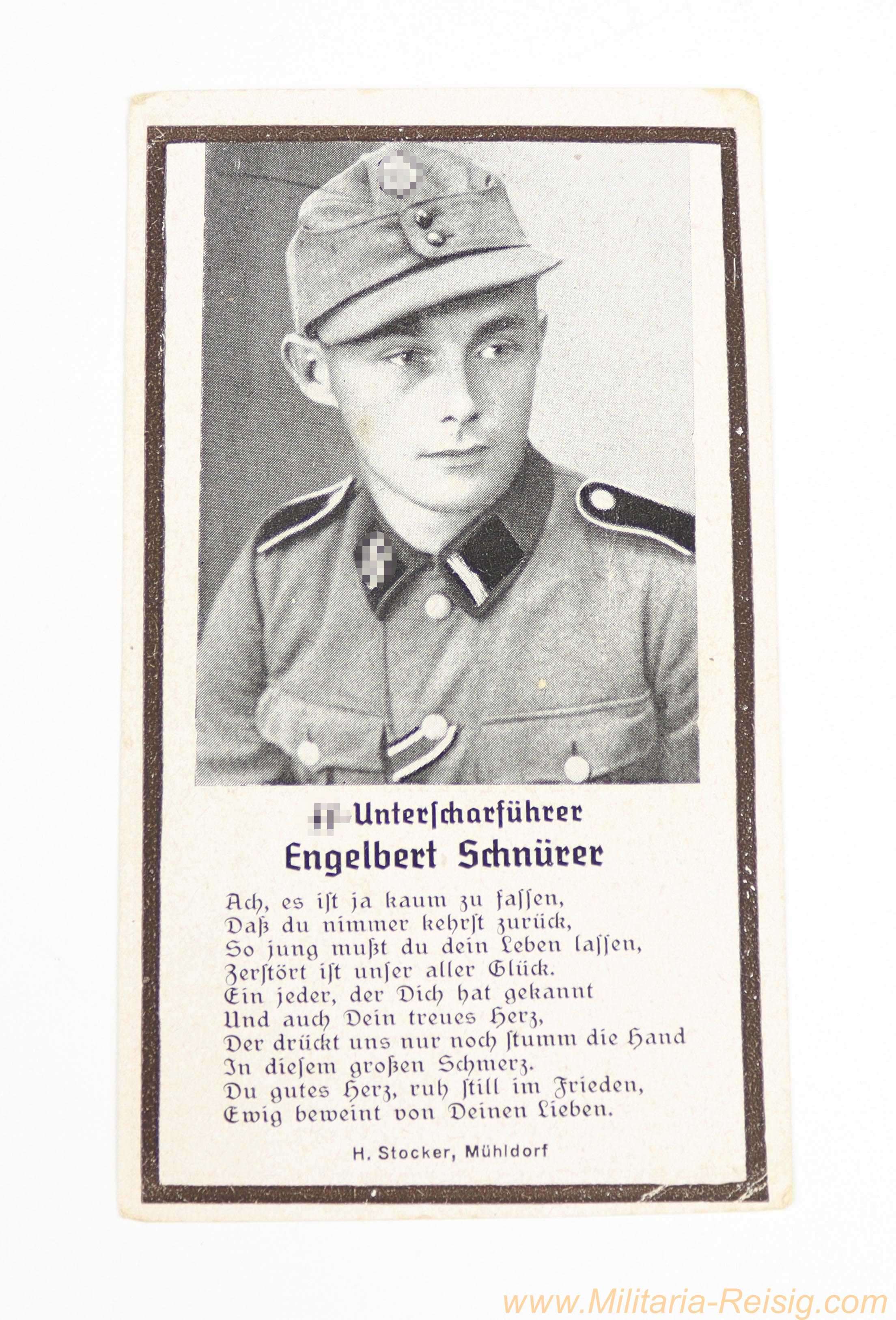 SS-Trauerkarte / Sterbebild – SS-Unterscharführer Engelbert Schnürer
