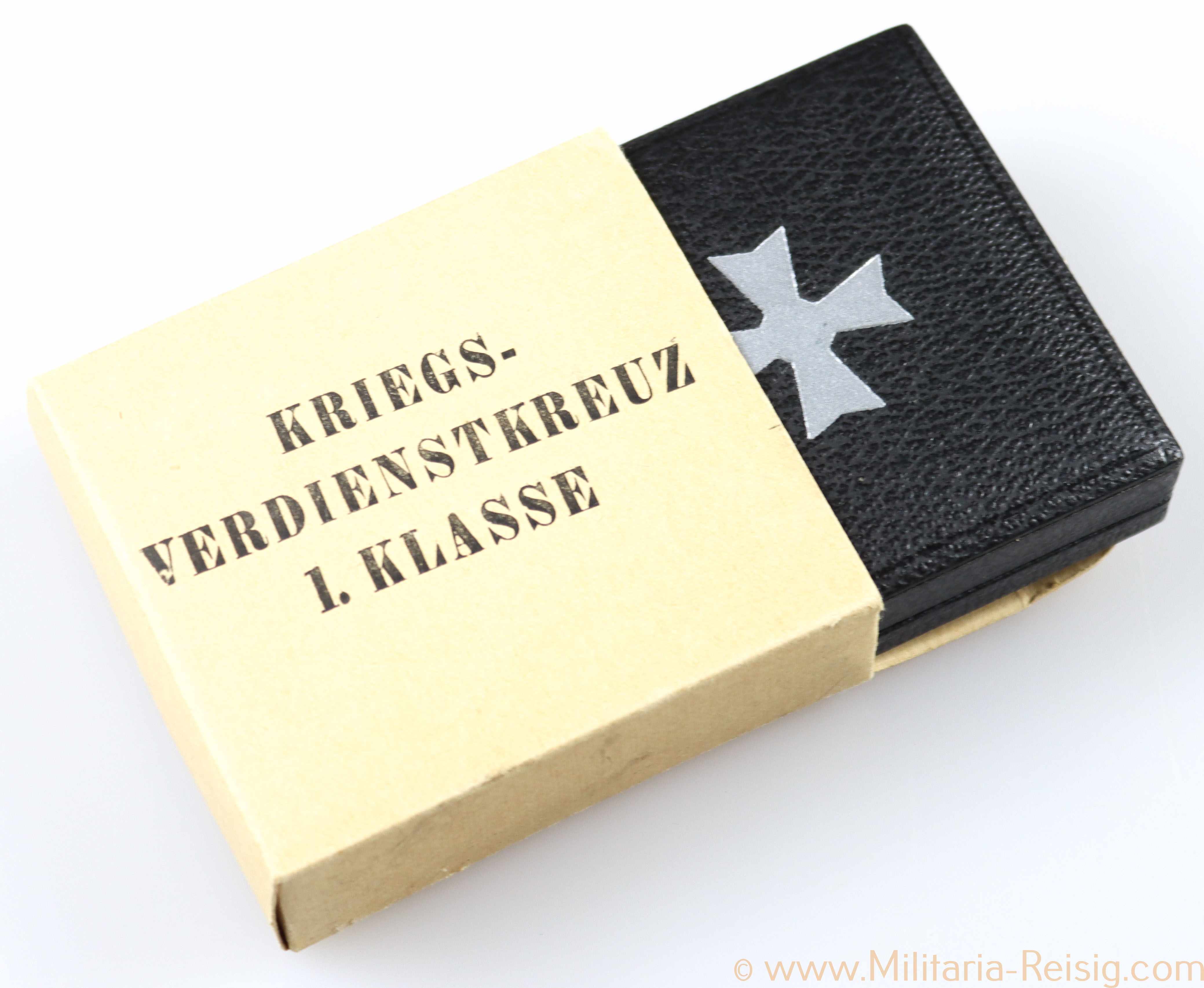 aKriegsverdienstkreuz 1. Klasse 1939 im Etui + Umkarton, Hersteller Deschler & Sohn München