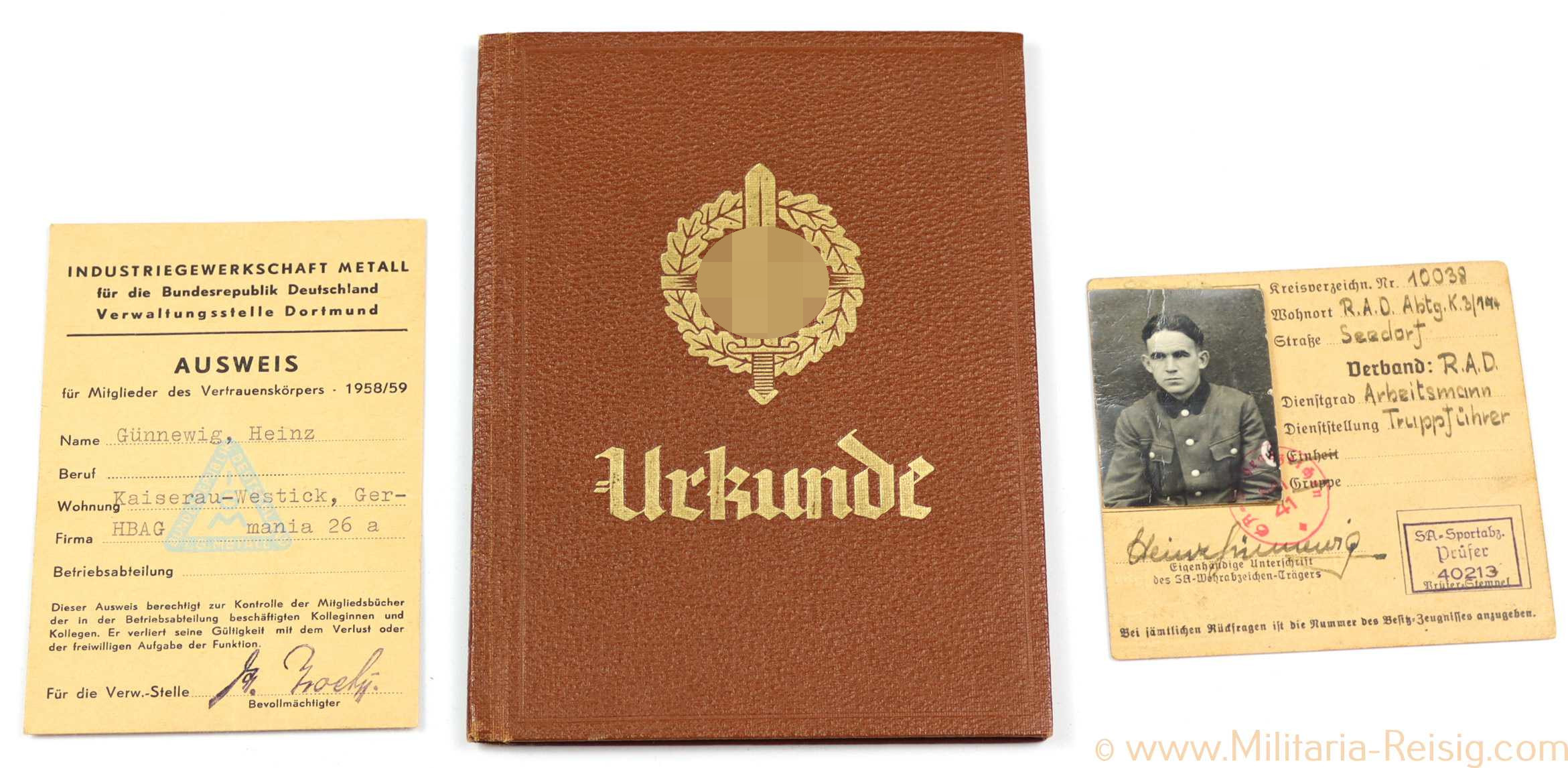 Nachlass SA Sportabzeichen Bronze, Heinrich Günnewig