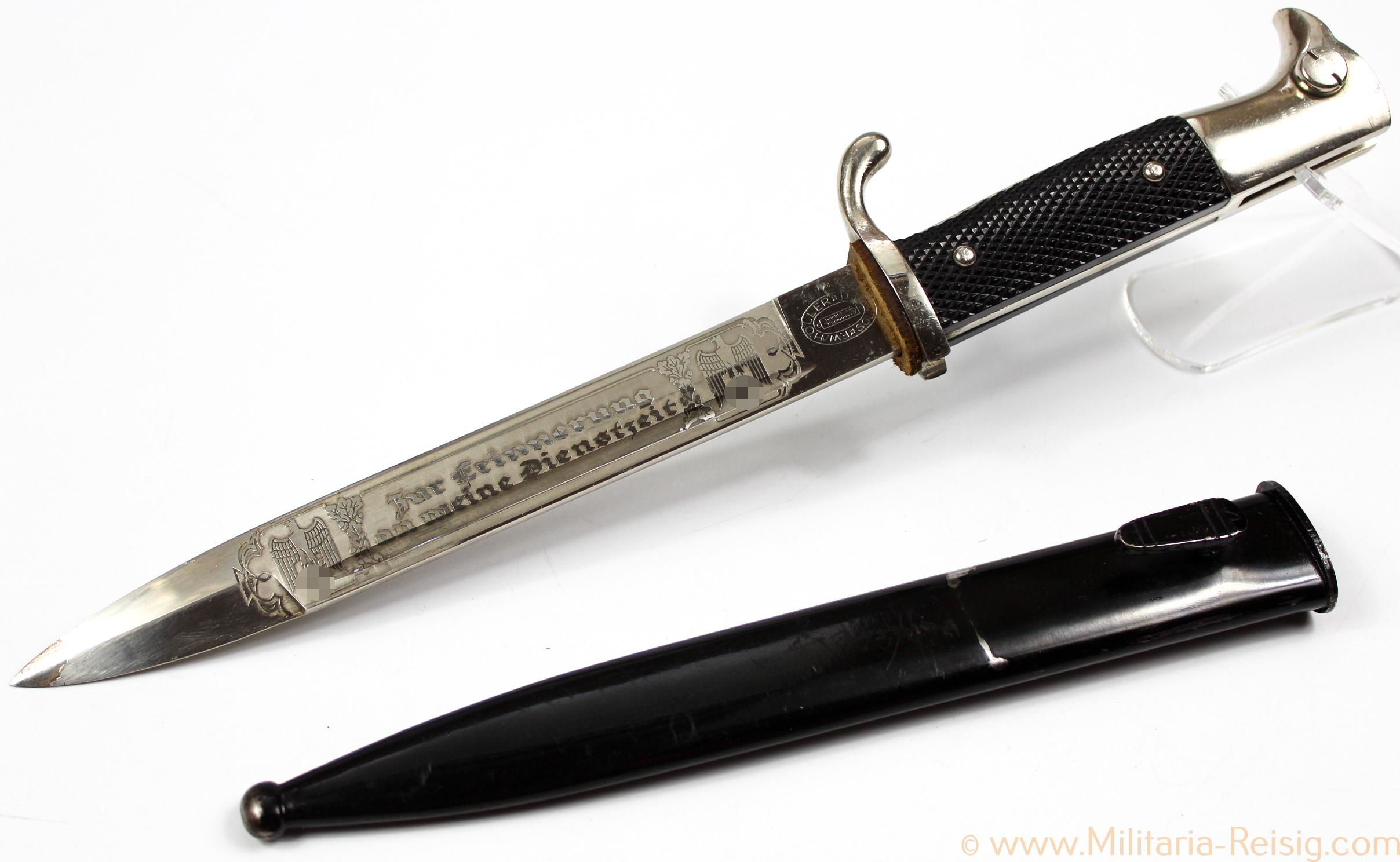 Extra Seitengewehr mit Klingenätzung, "Zur Erinnerung an meine Dienstzeit" - Herst. F. W. Höller