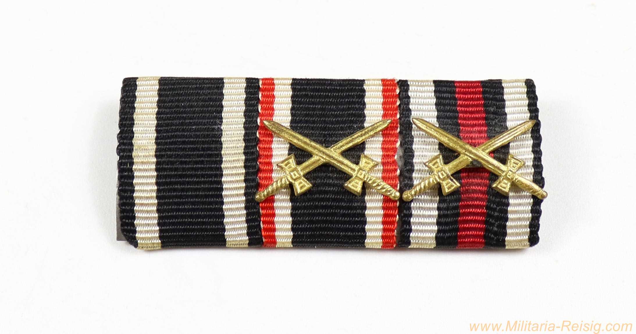 3er-Bandspange – EK II 1914, KVK II mit Schwertern und Frontkämpfer-Ehrenkreuz