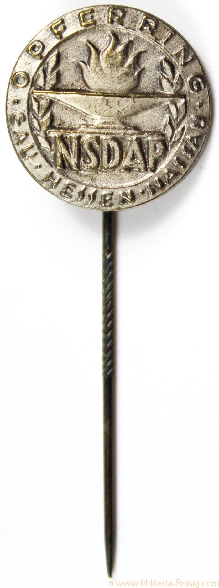 NSDAP Opferring Gau Hessen Nassau Anstecknadel, Herst. E.F. Wiedmann, Frankfurt