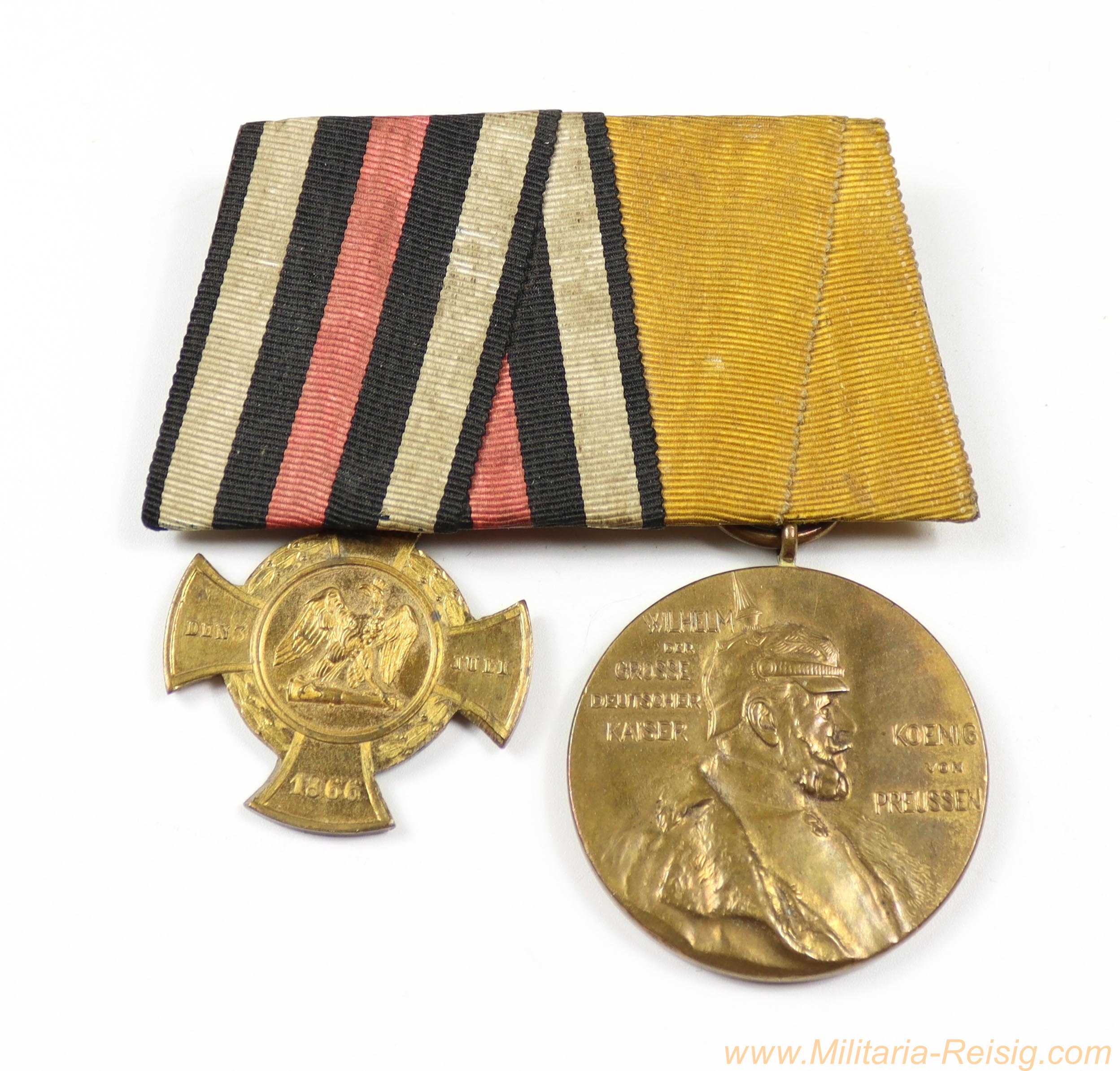 2er Ordensspange – Erinnerungskreuz "Königgrätz 1866" und Kaiser-Wilhelm-Erinnerungsmedaille 1897
