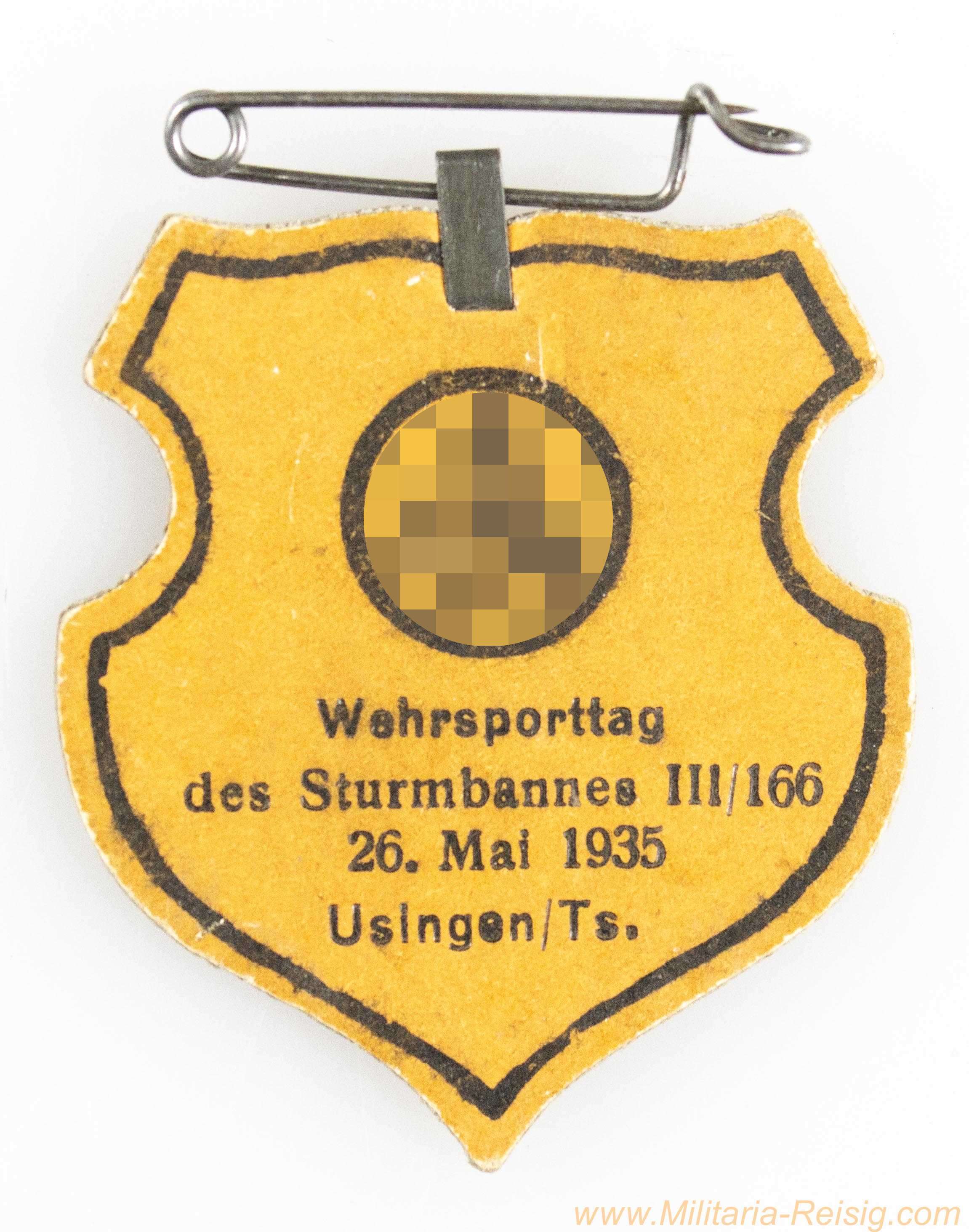 SA Pappabzeichen "Wehrsporttag des Sturmbannes III/166 26. Mai 1935 Usingen/Ts."