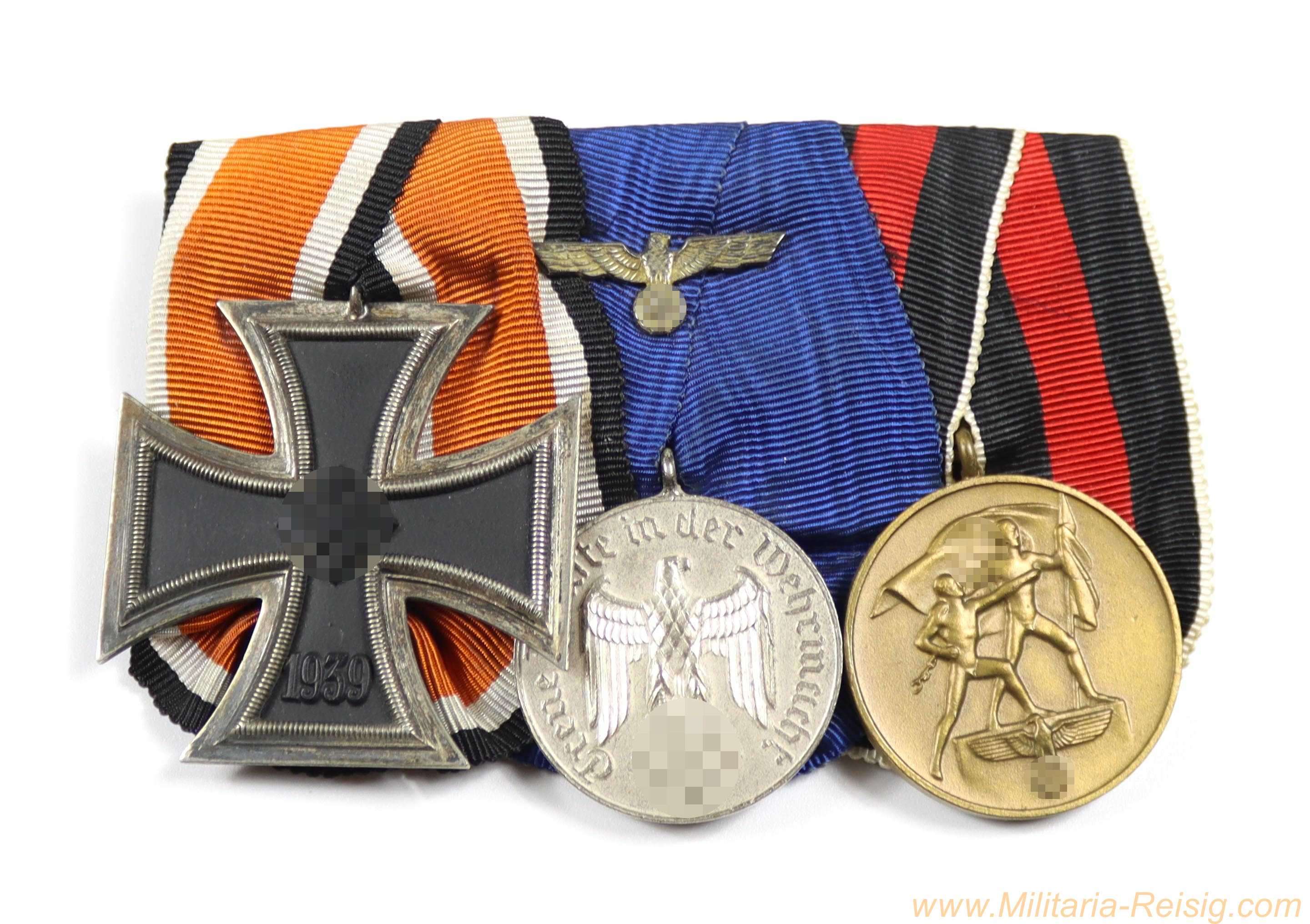  3er Ordensspange – Eisernes Kreuz 2. Klasse 1939, Wehrmacht-Dienstauszeichnung 4. Klasse & Sudetenlandmedaille