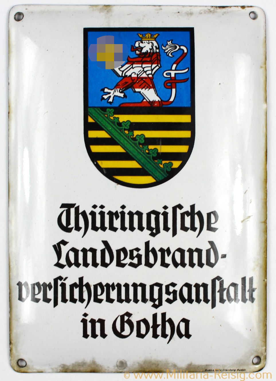 Emailleschild "Thüringische Landesverband Versicherungsanstalt in Gotha"