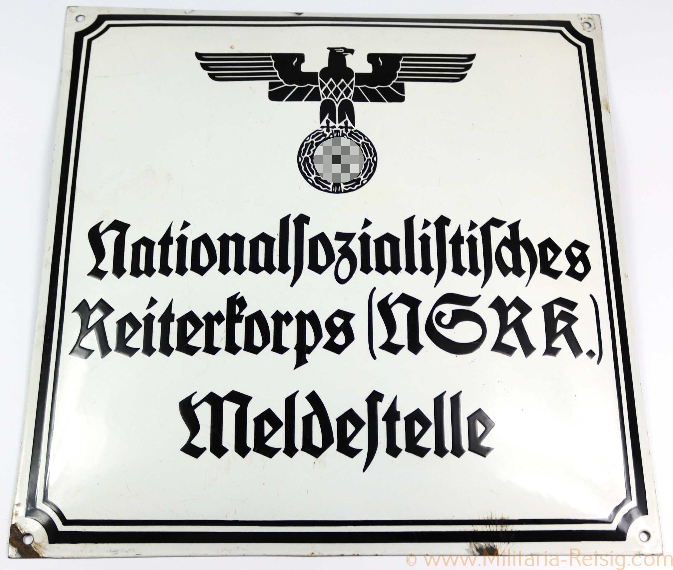 Emailleschild Nationalsozialistisches Reiterkorps NSRK Meldestelle 