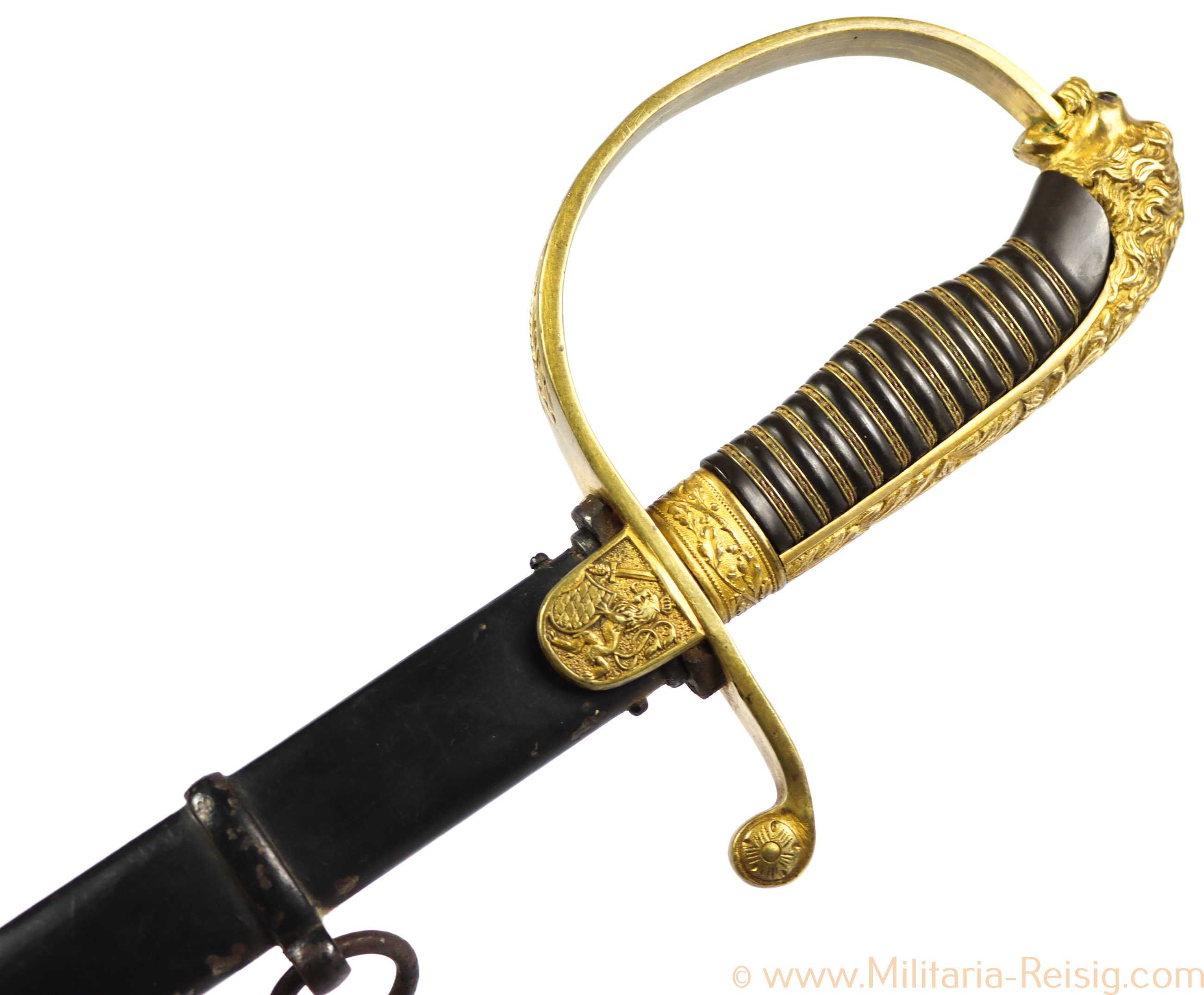 Bayerischer Löwenkopfsäbel mit Klingenätzung "IN TREUE FEST 1914/15"