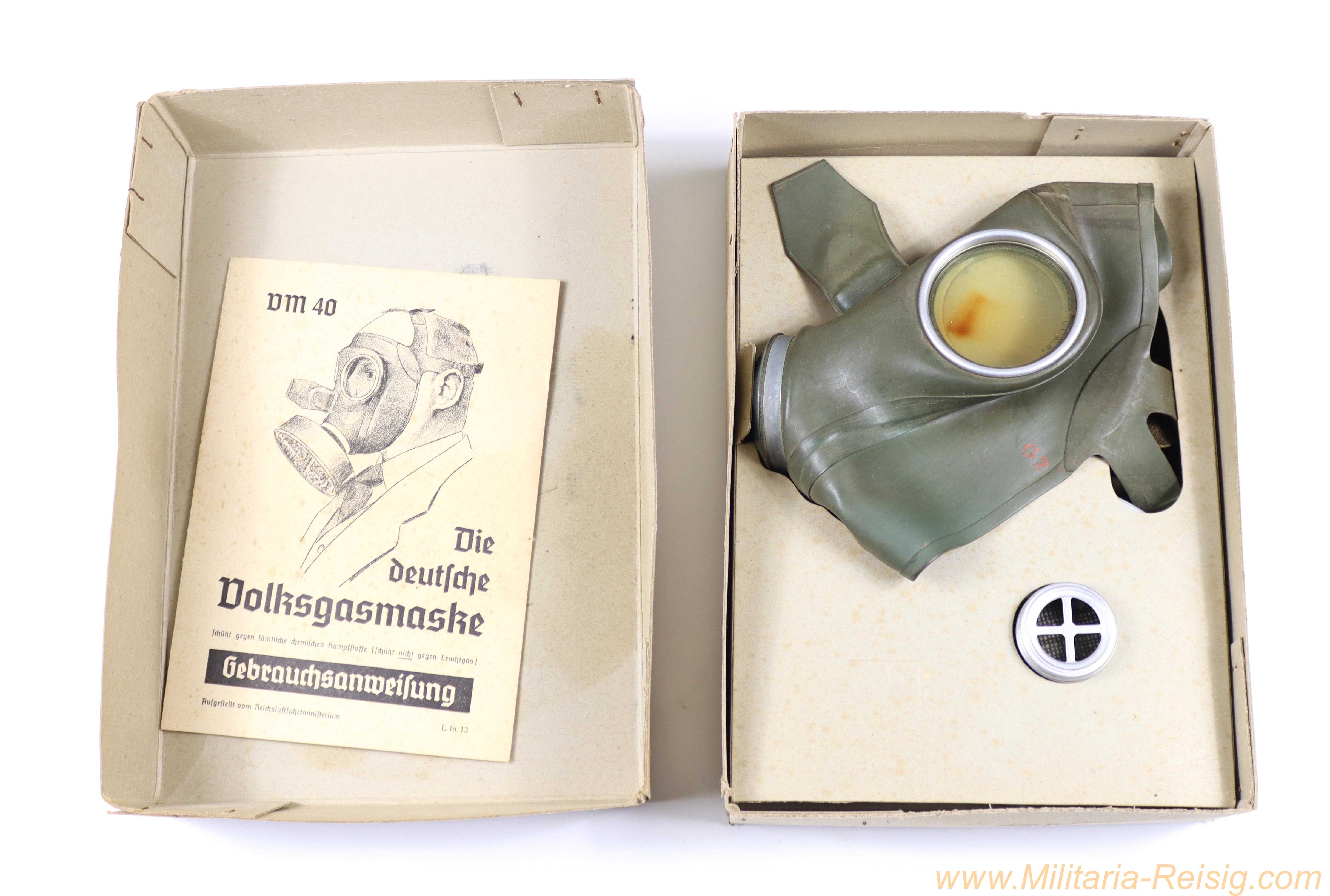 Volksgasmaske im Karton mit Gebrauchsanweisung