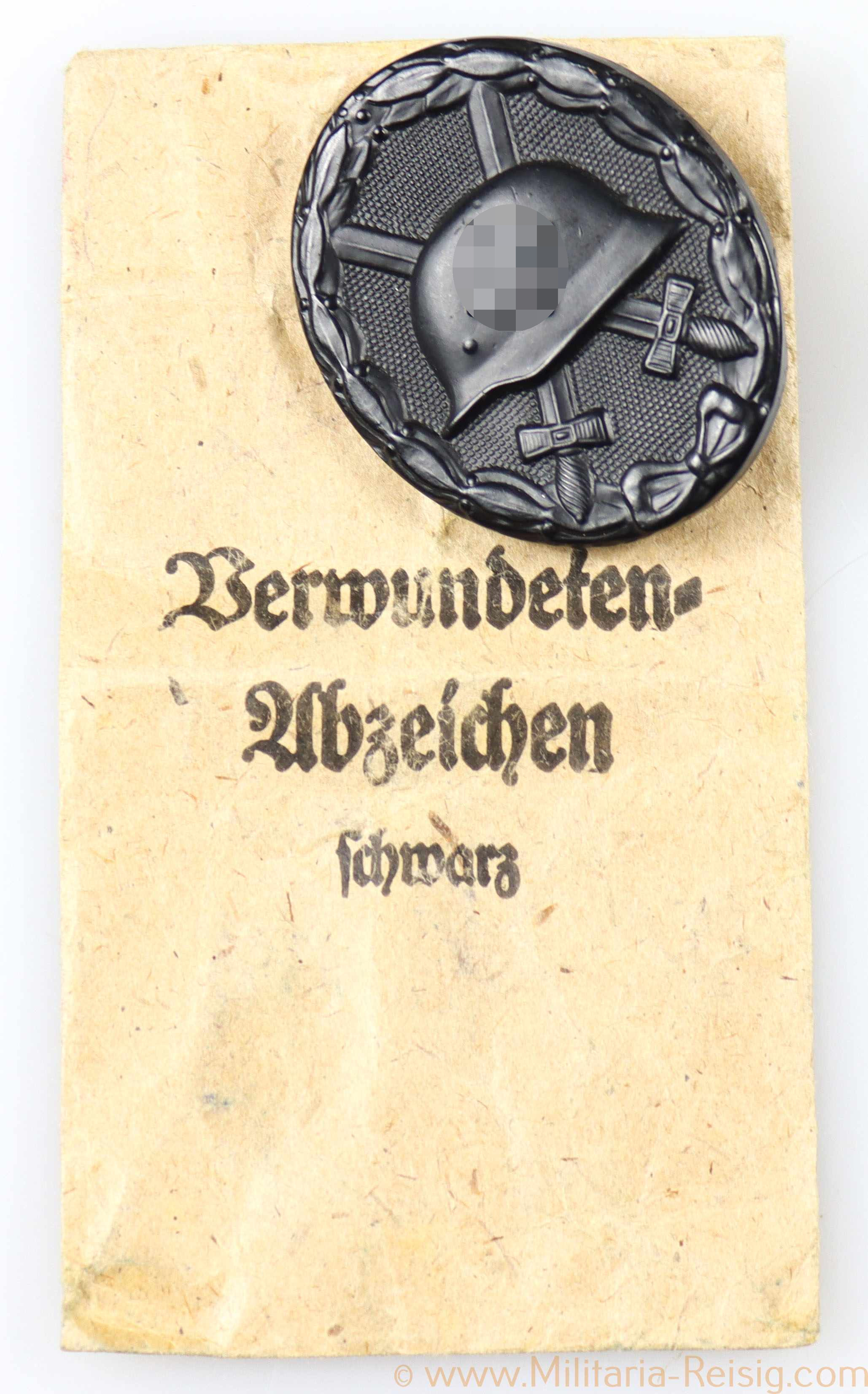 Verwundetenabzeichen in Schwarz 1939 mit Verleihungstüte, Hersteller Frank & Reif, Stuttgart