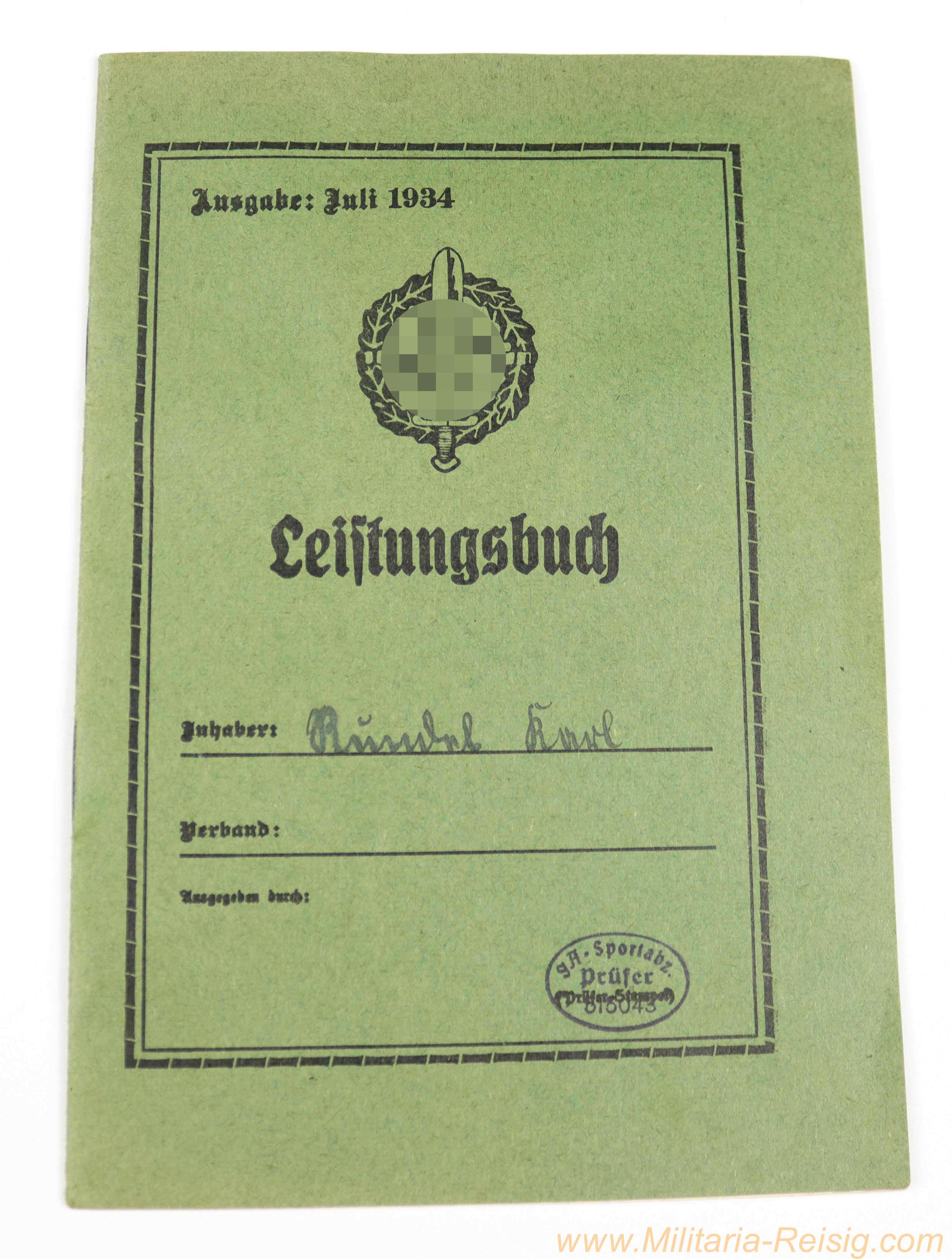 SA Sportabzeichen Leistungsbuch 1934 - mit Lichtbild Karl Rundel