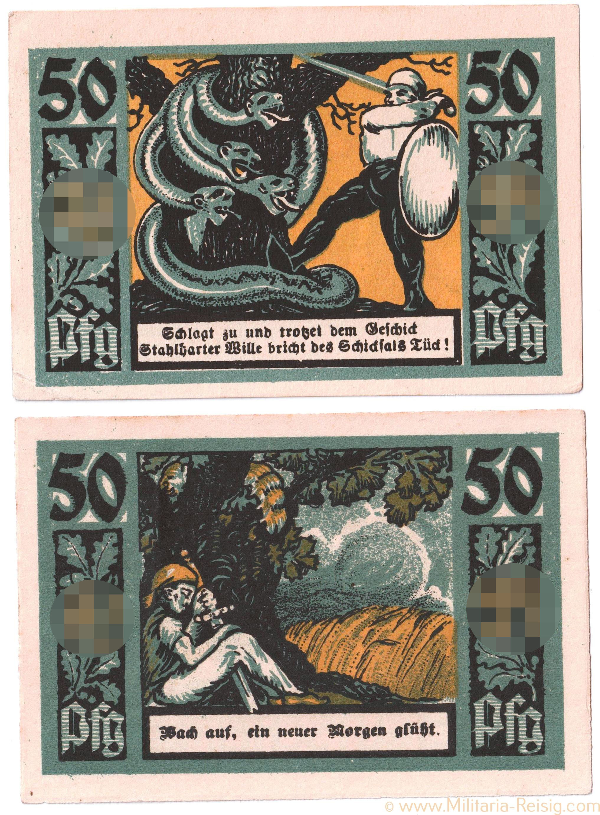 2 Scheine Schutz- und Trutzbund, Ortsgruppe Rudolstadt 50 Pfennig Notgeld