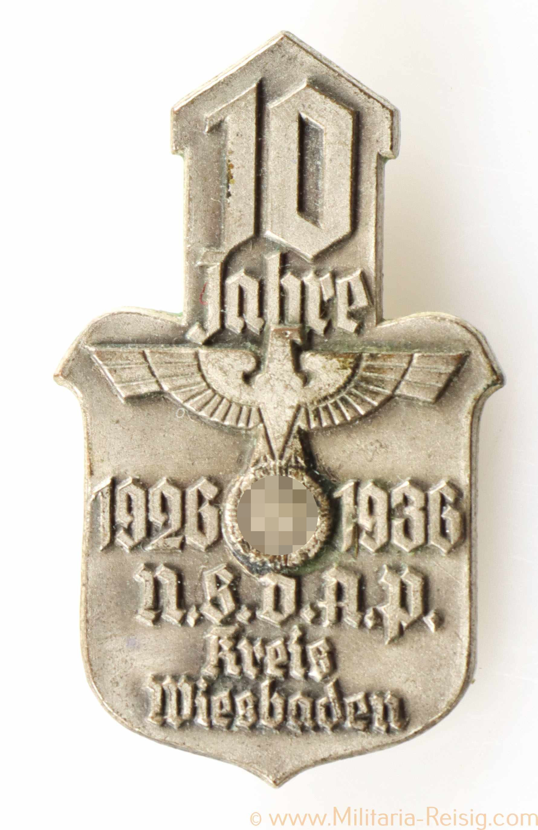 Abzeichen "10 Jahre 1926-1936 NSDAP Kreis Wiesbaden", Hersteller Gustav Brehmer, Markneukirchen
