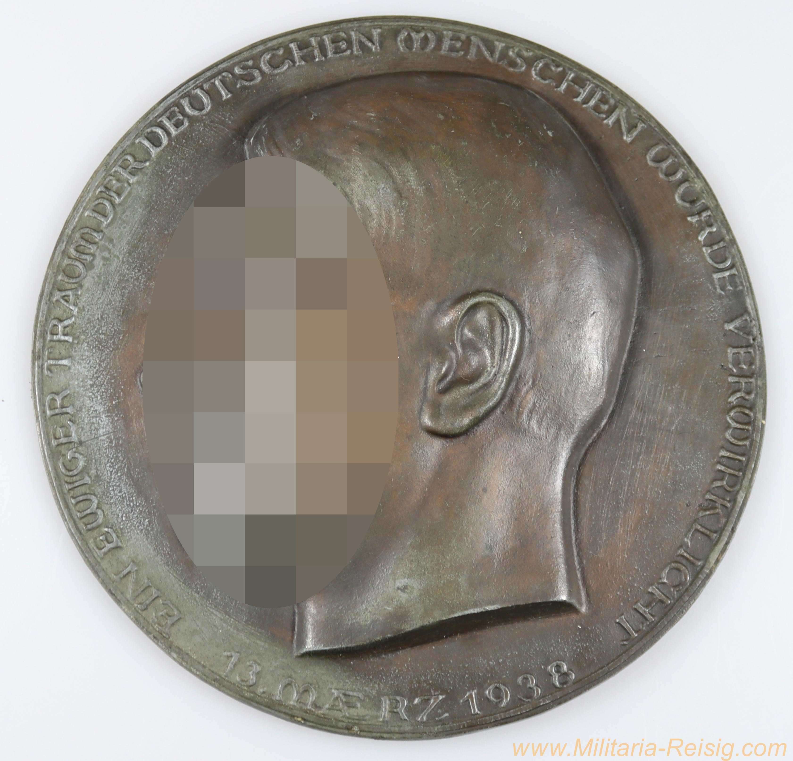 Relief Adolf Hitler "Ein ewiger Traum der Deutschen Menschen wurde verwirklicht 13.03.1938"