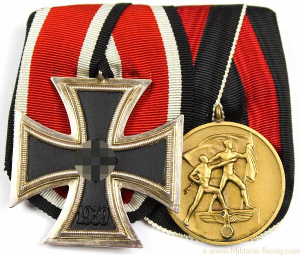 Ordensspange mit 2 Auszeichnungen (EK2 u. Sudetenland Medaille)