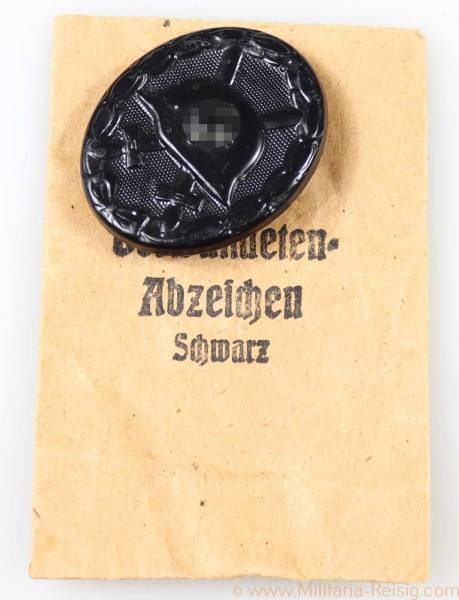 Verwundetenabzeichen in Schwarz 1939 mit Verleihungstüte, Hersteller 107