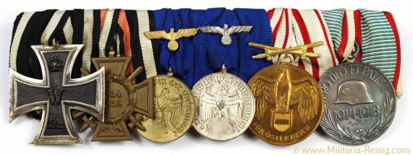 Ordensspange mit 6 Auszeichnungen, Kaiserreich, 1. Weltkrieg, 2. Weltkrieg