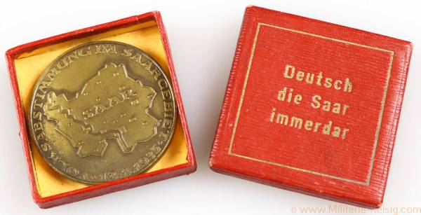 Erinnerungsmedaille "Deutsch ist die Saar immerdar" in Schachtel
