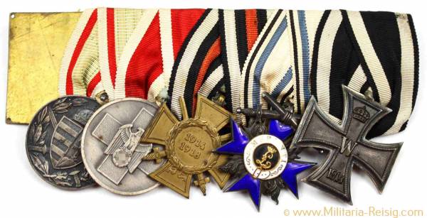 Ordensspange mit 5 Auszeichnungen, Kaiserreich, 1. Weltkrieg, 3. Reich