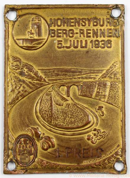 DDAC Plakette "Hohensyburg Bergrennen 5. Juli 1936", 1. Platz, selten!