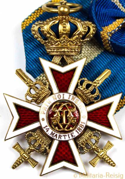 Rumänien Orden der Krone von Rumänien 2. Modell, Offizierskreuz mit Krone und Schwertern