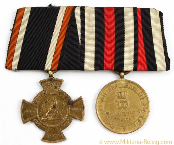 Ordensspange mit 2 Auszeichnungen, 1866 Königgrätz und Kriegsdenkmünze