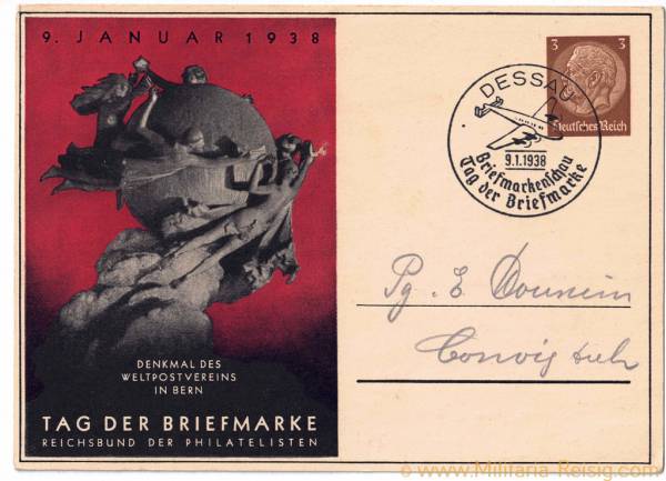 Postkarte "Tag der Briefmarke", 9 Januar 1938