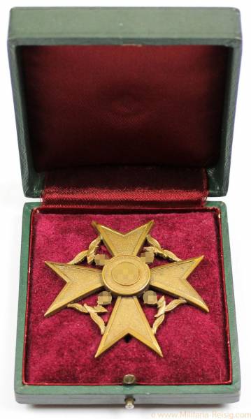 Spanienkreuz in Bronze im grünen LDO-Etui 1. Form, Hersteller L/16