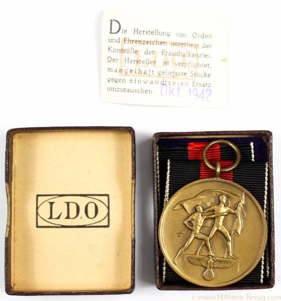 Sudetenland-Medaille 1.Oktober 1938 im LDO Etui + LDO Zettel