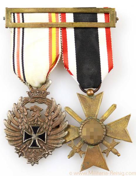 2er Ordensspange (Erinnerungsmedaille Feldzug in Russland u. Kriegsverdienstkreuz) Spanische Variante