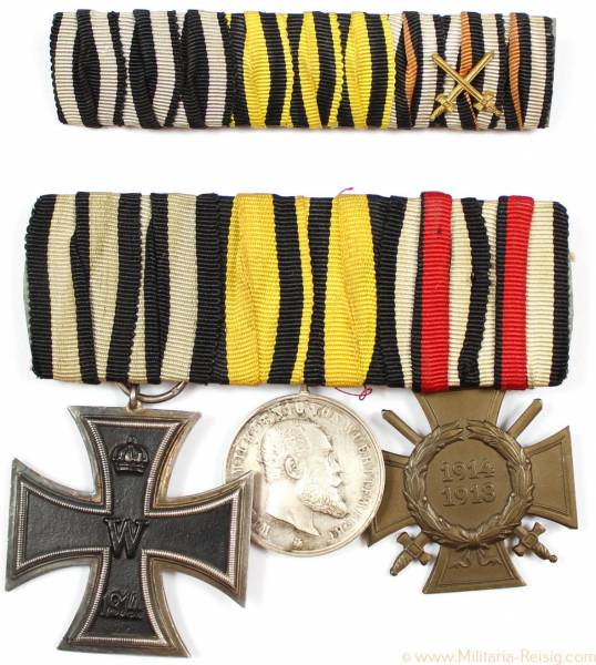 Ordensspange mit 3 Auszeichnungen, (EK 2 1914, MVM, Frontkämferkreuz)