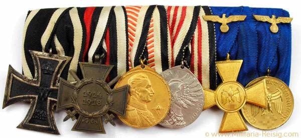Ordensspange mit 6 Auszeichnungen, Kaiserreich, 1. Weltkrieg, 3. Reich