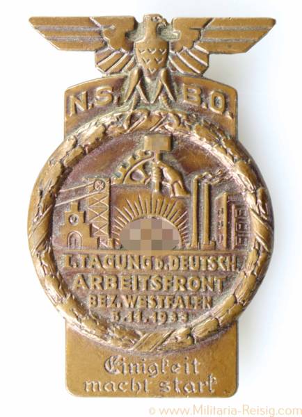 Abzeichen "NSBO 1. Tagung der Deutschen Arbeitsfront Bez. Westfalen 5.11.1933"